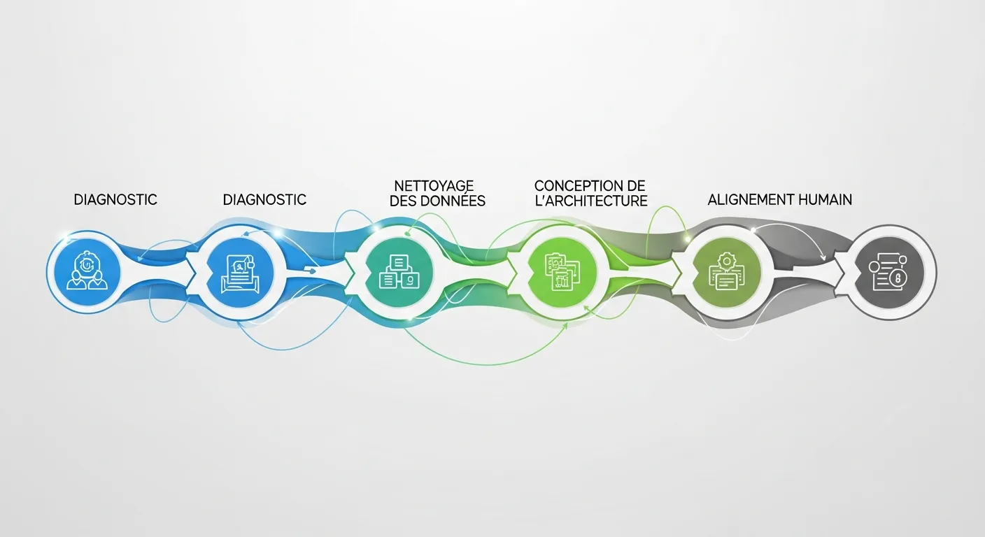 Schéma de l'approche Force5 en 4 étapes pour l'architecture numérique